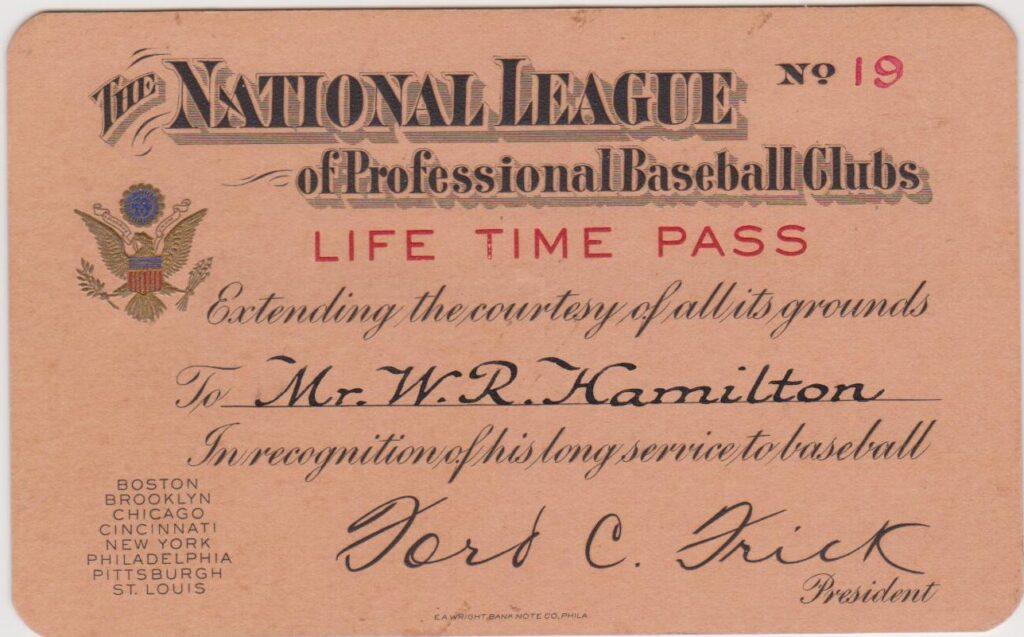 This is the 19th Lifetime Pass ever issued by Ford Frick and MLB, this one to Sliding Billy Hamilton