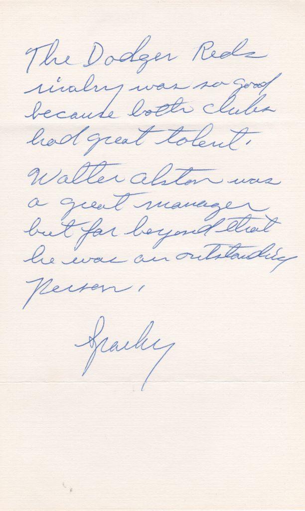 Sparky Anderson praises fellow Hall of Fame skipper Walter Alston