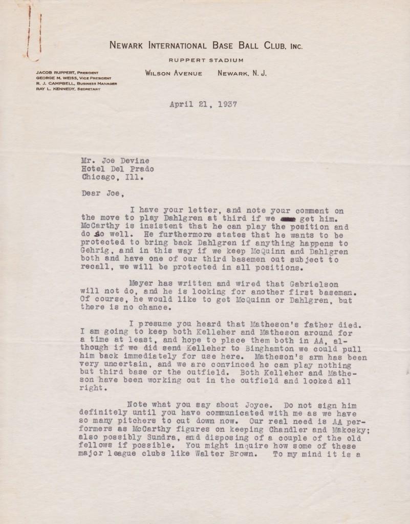 In 1937 the Yankees wanted 