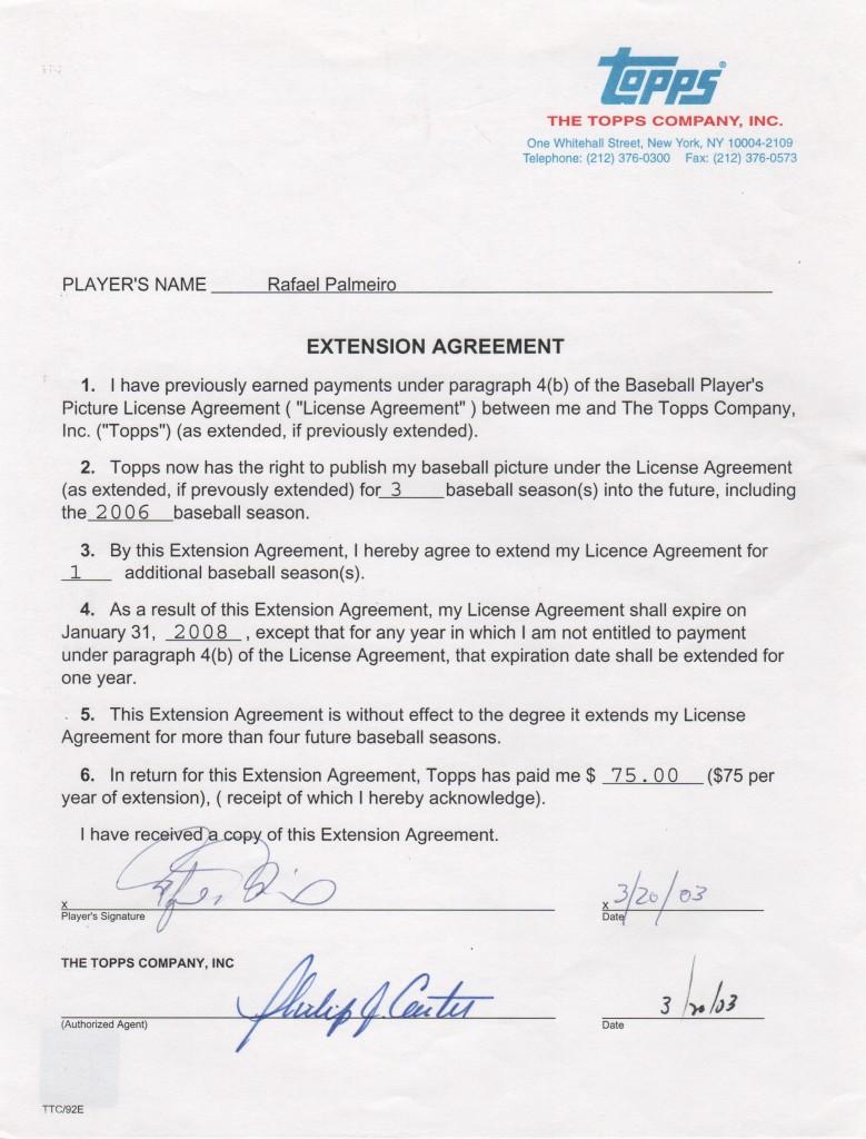 Rafael Palmeiro signed this extension with Topps Chewing gum in March of 2003