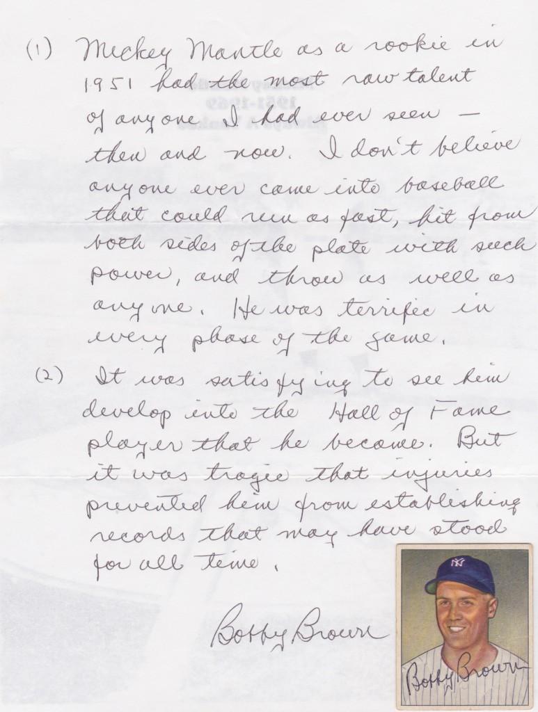 Dr. Bobby Brown was Mantle's Yankee teammate for three seasons
