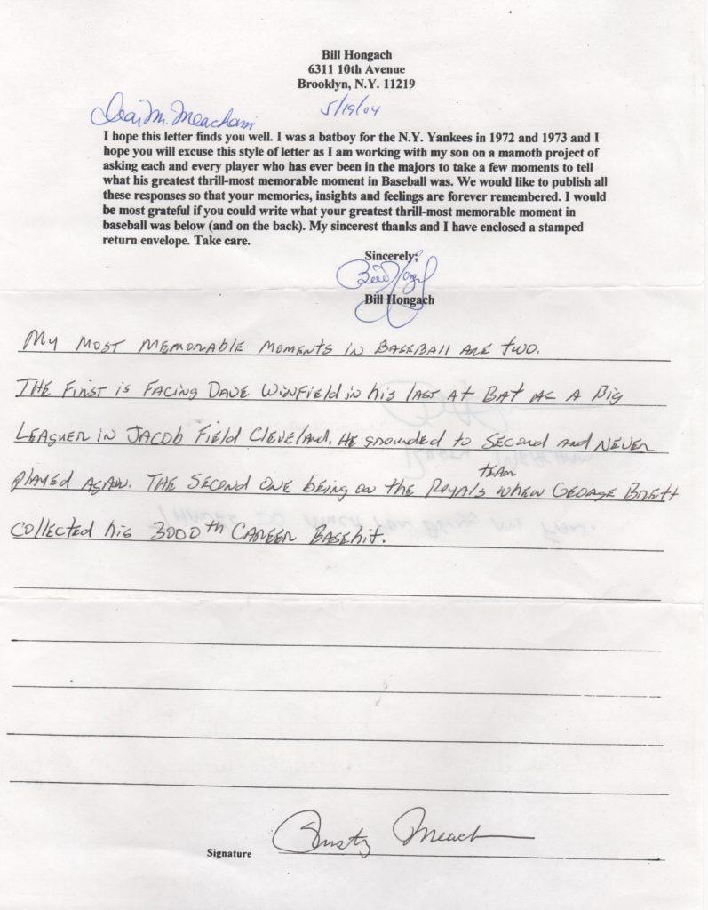 Rusty Meacham writes about pitching to Dave Winfield in the HoFers  final at bat