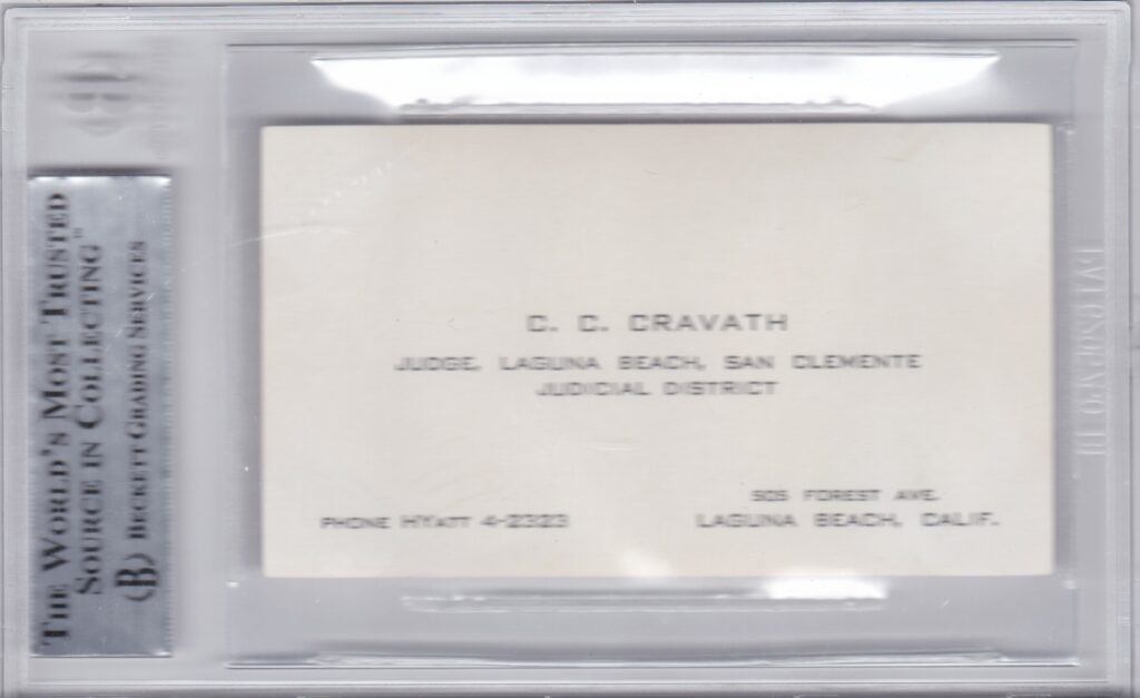 After leaving the game Cravath served as a judge in Laguna Beach, Ca. for the rest of his life