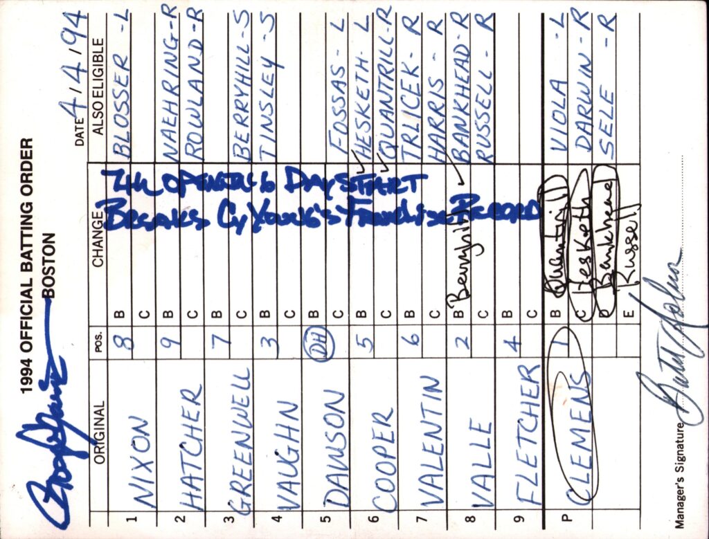 Roger Clemens' 7th Opening Day start for the Red Sox broke Cy Young's team record