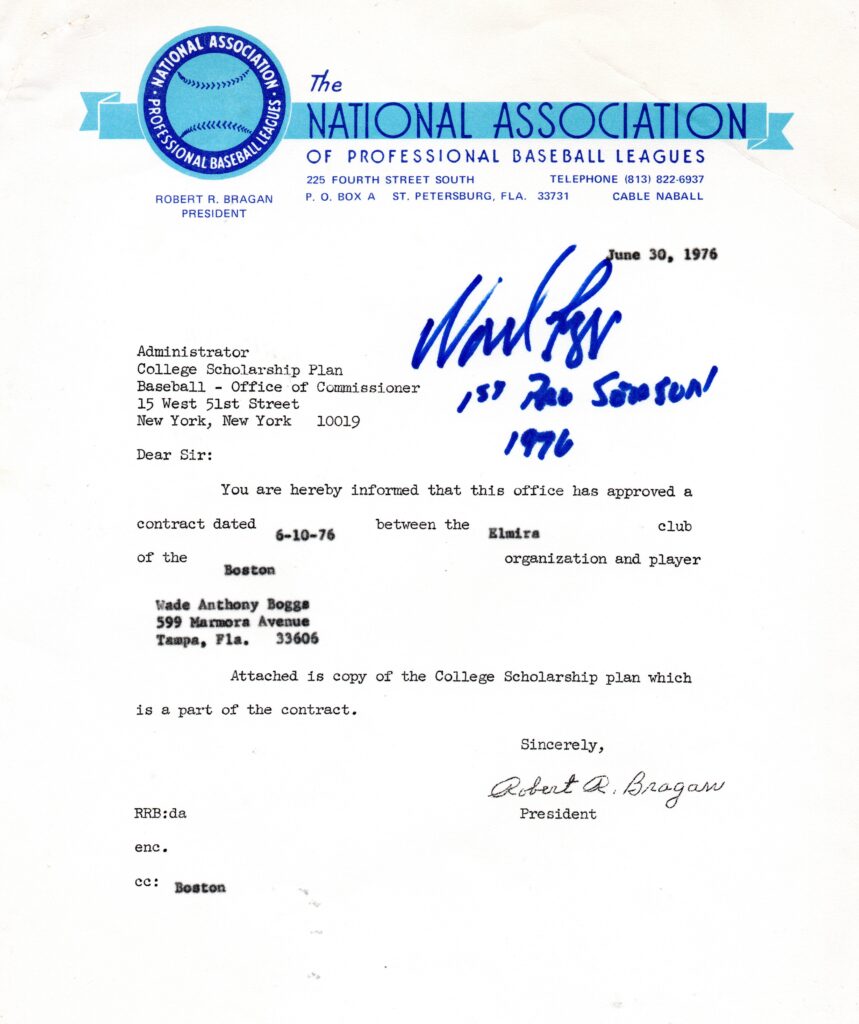 Boggs first pro contract included money for his college education